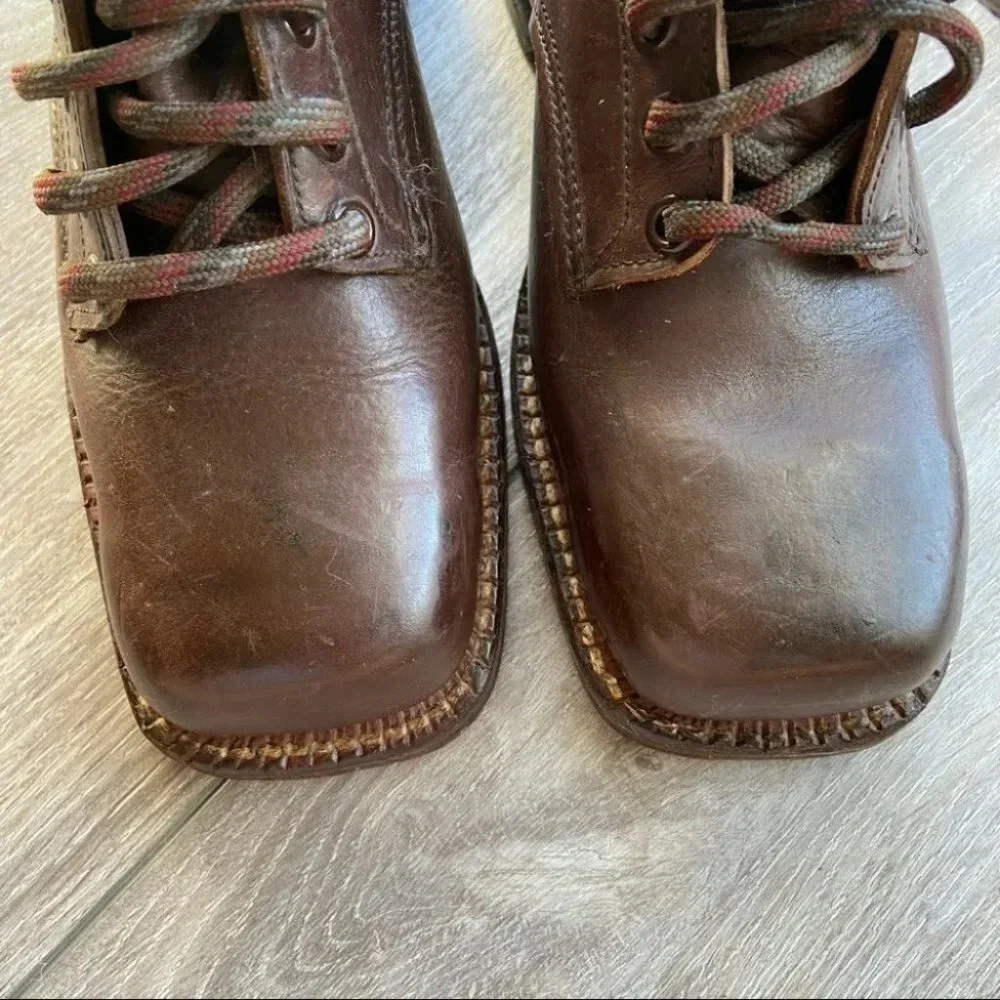 Antique Vintage Square Toe Leather Ski Boots